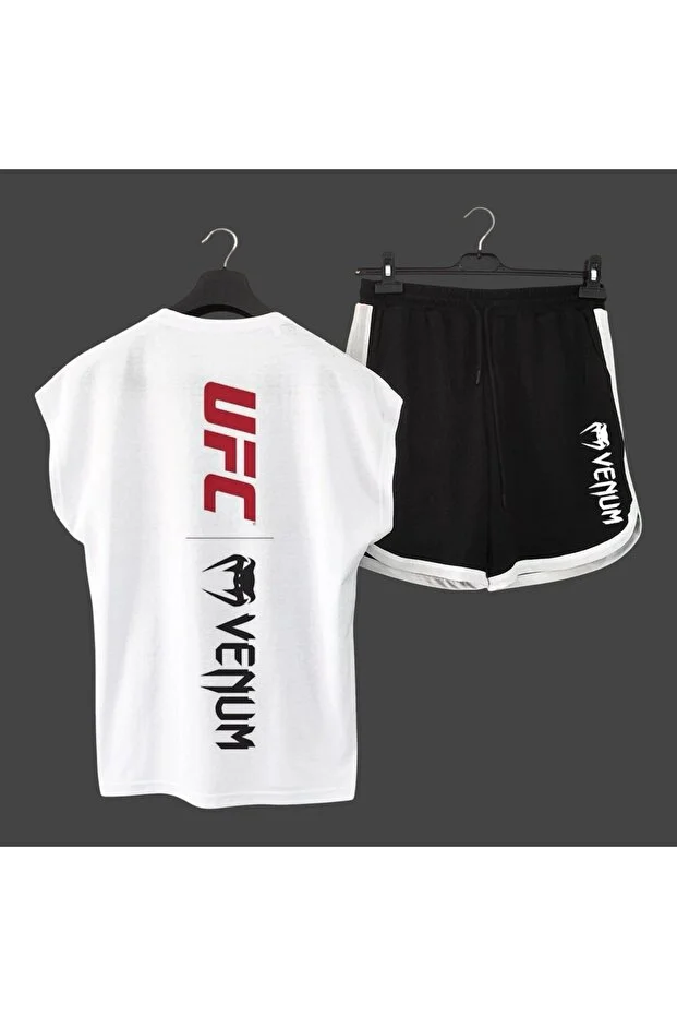 Ufc Ön Ve Arka Baskılı Sıfır Kollu Spor Tshirt Ve Siyah Şort Spor Takımı